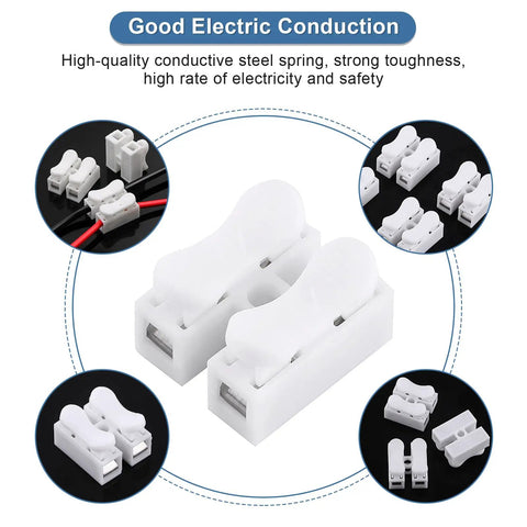 2 Pin Wire Connectors Set With 100 Pcs Spring Terminal Cable Clamps Quick Connectors For LED Strip Light Wiring