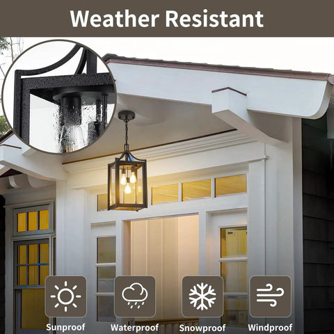Straight Up Heavy Duty Outdoor Pendant Light With Automatic Dusk To Dawn Sensor 18.5 Inch showing weather resistance features.