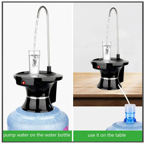 5 Gallon Water Dispenser Pump With Tray, USB Rechargeable, BPA Free, on water jug and table, hands free operation, low noise