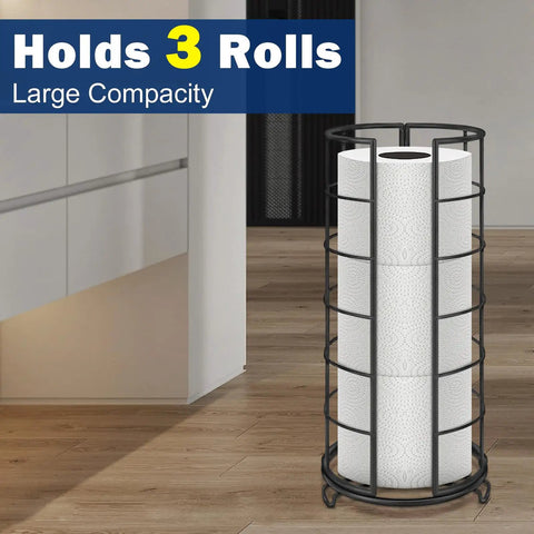 Free Standing Toilet Paper Organizer Stand With Three Roll Capacity Rustproof Metal Bathroom Accessory Matte Black