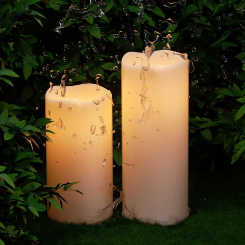 Waterproof Flameless LED Pillar Candles With Remote And Timer, Battery Operated Outdoor White Candles, 4 Inch Diameter