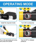 Top Quality Hydraulic Crimping Tool And Rebar Shears operating mode instructions for pressurizing and releasing pressure.