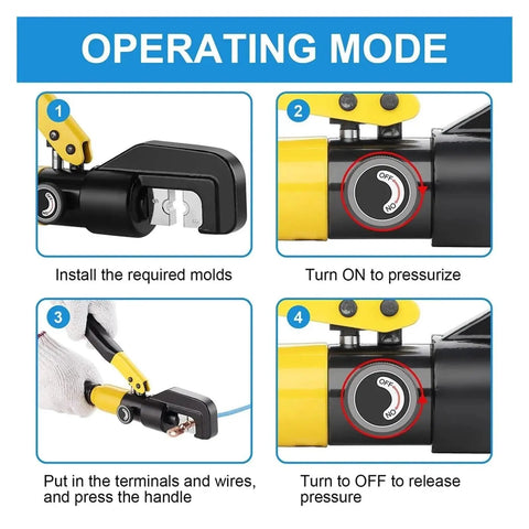 Top Quality Hydraulic Crimping Tool And Rebar Shears operating mode instructions for pressurizing and releasing pressure.