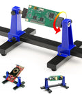 360 Degree Rotating Soldering Clamp Holder for PCB and Circuit Boards with circuit board secured in adjustable stand