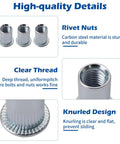 Rivet Nut Tool Kit 430 PCS Metric Rivnuts M3 M4 M5 M6 M8 With Rivet Nut Gun Weatherproof Carbon Steel, showing threaded rivet nuts