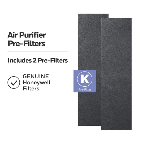 Odor And Gas Reducing Pre Filter 2 Pack For QuietClean And AirGenius Purifiers showing two charcoal pre-filters.