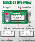 1.5 Inch Digital Fuel Flow Meter Inline NPT With LCD Display showing real-time flow readouts and totalizer on function overview