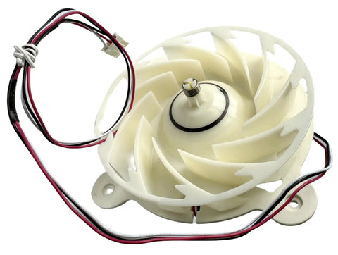 Evaporator Fan Motor For Refrigerator DA31 00342A OEM Replacement with 3-pin plug and 60cm lead, shown with wiring and fan blades.