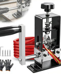 Dual Operation Wire Stripper Machine With Hand Crank And Drill Drive For Scrap Copper Cable Recycling Heavy Duty Fast Cable Peeling Tool with red cable and gloves.