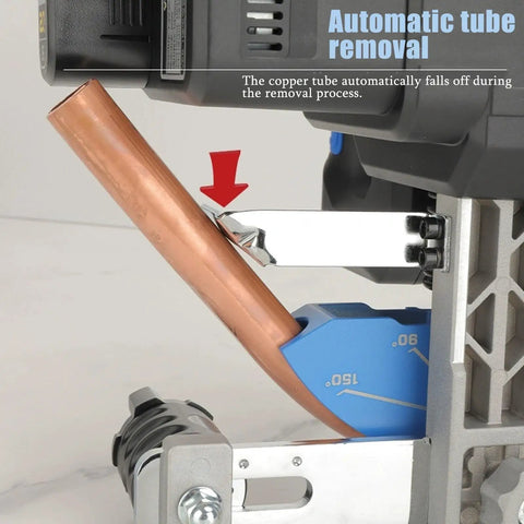 Electric Cordless Tube Bender For Copper And Steel Pipes showing automatic tube removal mechanism for copper pipe.