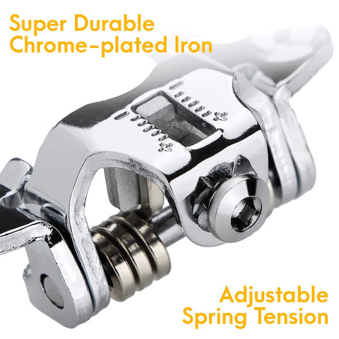 Close-up of SPD Pedal Adapters For Peloton Turn Look Delta Pedals Into SPD Toe Clip Cages With Cleats Included, chrome-plated iron