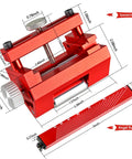 Heavy Duty Adjustable Honing Guide For Chisels And Planes That Delivers Rock Solid Fixed Angle Precision. Red aluminum design with measuring ruler.