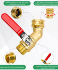 Heavy Duty Full Flow Ball Shut Off Valve With Long Handle In Thick Solid Brass Three Quarter Inch GHT Garden Hose Valve For Outdoor Faucets Lawn Irrigation Car Wash 360 Degree Swivel Anti Kink Design, brass hose valve with red handle