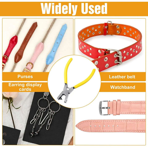Leather Hole Punch Tool Plier For Belts Watch Bands Shoes And Leather Crafts One Hand Operation Carbon Steel With Silicone Handles