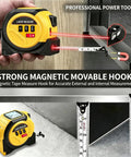 3-in-1 Laser Tape Measure 40M/131FT Rangefinder with 16Ft Tape&Cross Line, showing magnetic hook for accurate measurements.