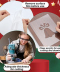 Hands removing film from clear acrylic stencil for Rad Eight Piece Router Template Stencil Kit For Wood Crafting And Fabric Decor.