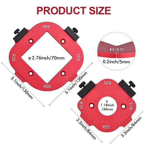 2 Pack Router Corner Radius Template Kit All Metal Aluminum Jig For Woodworking 8-In-1 Arc Guide Set R10 To R50 Diagram