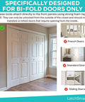 Rock Solid Bifold Door Lock Kit That Keeps Kiddos And Fur Babies Out Of Trouble While Blocking Finger Pinch Hazards Through A Slick Auto Click Design For Parents Dead Set On Creating Super Safe Family Habits Daily on bi-fold doors with clear installation notes.