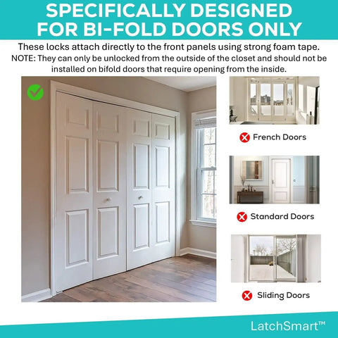 Rock Solid Bifold Door Lock Kit That Keeps Kiddos And Fur Babies Out Of Trouble While Blocking Finger Pinch Hazards Through A Slick Auto Click Design For Parents Dead Set On Creating Super Safe Family Habits Daily on bi-fold doors with clear installation notes.