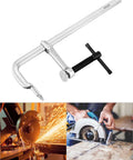 Heavy Duty 8 Inch F Clamp Four Pack With Drop Forged Bar Jaws Two And A Quarter Inch Throat Depth Corrosion Resistant Nickel Chrome Finish Rail Spindle And Handle Built For Pros 8in F clamp for metal cutting and saw work