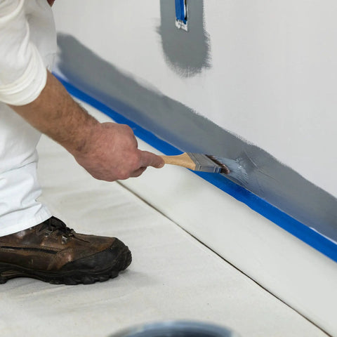 Application of ProGrade Painter Tape With PaintBlock Technology Blue 1.5 Inch Wide Multi Surface Masking Tape on wall edge for paint protection