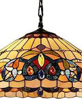 Serenity Tiffany Style Hanging Pendant Light In Black Bronze Two Light Victorian Ceiling Fixture 18 Inch Wide With Multicolor Glass