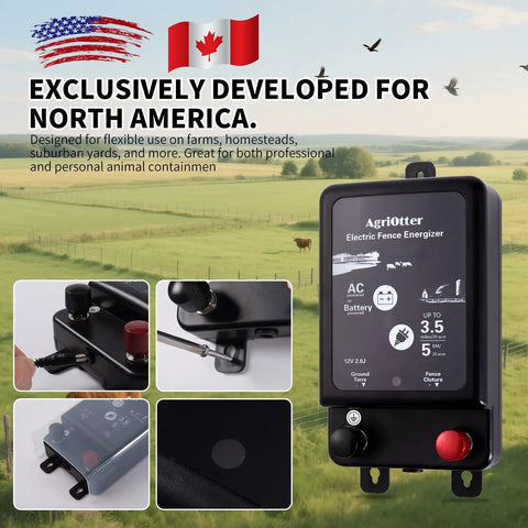 Kickin Heavy Duty 2 In 1 Electric Fence Energizer With Plug In And 12 Volt Battery Backup featuring close-up of controls and weatherproof design.