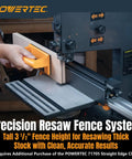 16 Inch By 3-1/2 Inch Band Saw Fence for Resawing in use on bandsaw with wood, showing heavy duty fence attachment and handle.