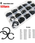 Pro Grade Multi Size Internal Circlip Snap Ring Set Kit 8-24mm Stainless Steel 304 Black 65Mn High Tensile Shaft Retaining Clips 535pcs