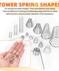 Stainless Steel Conical Compression Spring Set 123-Piece 10-Size Assortment Kit with tapered small springs for DIY projects.