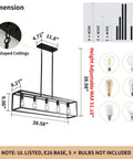 Farmhouse Kitchen Island Light With Black Matte Finish, Modern Industrial Five Light Linear Pendant Fixture dimensions and bulbs