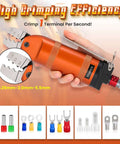 Beast Fast Pneumatic Wire Crimping Tool For Terminals 1.25mm To 2.0mm To 5.5mm, highlighted with terminal sizes, in hand