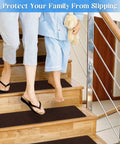Woman and child walking on stairs with Non Slip Stair Treads Carpet Indoor 14 Pack For Wooden Steps Anti Moving Stair Rugs.