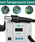 Hot Air Rework Station 1000W With 7 Nozzles, LCD Display, Showing Smart Temperature Control and Soldering Applications
