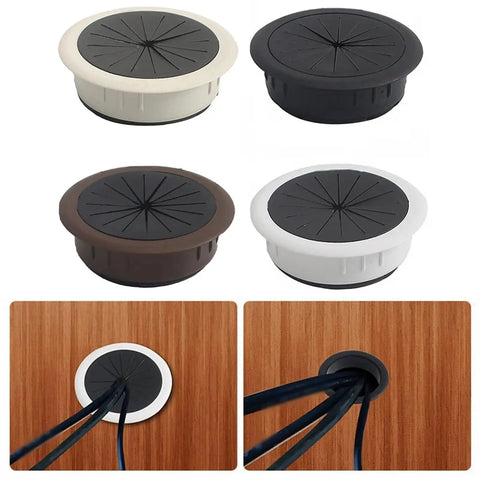 Slick 60Mm Desktop Cable Grommet Kit With 20Pcs Wire Hole Covers, round plastic desk cord covers in black, white, and brown