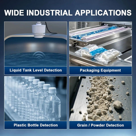 Wide industrial applications: liquid tank, packaging, plastic bottle, and powder detection using M30 Thread Capacitive Proximity Sensor Switch