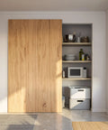 Solid As A Rock Concealed Sliding Barn Door Hardware Kit With Smooth Soft Close Action Heavy Duty Aluminum wall mount track on wooden door.