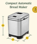 Stainless Steel Automatic Bread Maker With 12 Menu Presets 3 Crust Colors And 3 Loaf Sizes Up To 2 Lb shown with dimensions