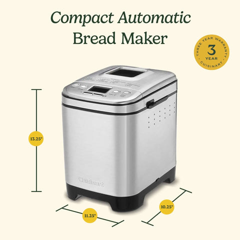 Stainless Steel Automatic Bread Maker With 12 Menu Presets 3 Crust Colors And 3 Loaf Sizes Up To 2 Lb shown with dimensions