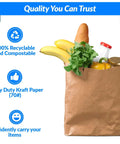 Heavy Duty Brown Kraft Paper Bags 125 Count Large 12 By 7 By 17 Inches 70 Pound Basis Weight Bulk Pack For Takeout Restaurants Retail