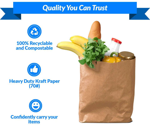 Heavy Duty Brown Kraft Paper Bags 125 Count Large 12 By 7 By 17 Inches 70 Pound Basis Weight Bulk Pack For Takeout Restaurants Retail