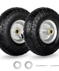 4.10/3.50-4 Inch Tire And Wheel Set, 10 Inch Pneumatic Wheel With 2.25 Inch Offset Hub And 5/8 Inch Axle Bore, Sealed Bearings, 2 Pack