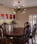 Sputnik Style Ceiling Light Fixture With 12 Lights Black Chandelier For Dining Room Kitchen Foyer And Living Areas Adjustable Height