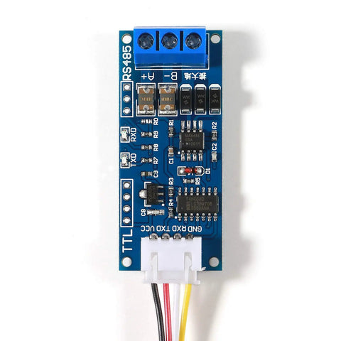Top view of Two Pack TTL To RS485 Converter Module For 3V3 Or 5V Systems With RXD And TXD Indicators, Serial Port Level Shifter, blue board.