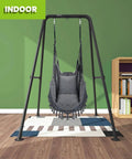 Built To Last Heavy Duty Hammock Chair Stand With A Type Frame For Maximum Stability And A 300 Lbs Load, Perfect For Balcony Porch Or Patio, Powder Coated Steel Tubes For Outdoor Chill And Easy Setup indoors on a wooden floor