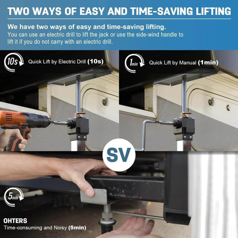 Two Pack RV Slide Out Stabilizer Jacks For Travel Trailers And Campers Adjustable 13 To 24 Inches Heavy Duty Supports demonstration