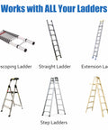 Image showing six types of ladders: telescoping, straight, extension, and step ladders, suitable for Ladder Storage Pulley Hoist Self Locking Hanger For Garage Ceiling Lift System Holds 100 Lb, Fits 10 To 18 Foot Ceilings, Great For Kayaks, Bikes, Surfboards And Lightweight Gear use.