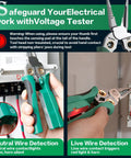 8-In-1 Wire Crimper Stripper With Voltage Tester And Dual Alarms, Heavy-Duty 12-250V AC DC Tester For Hot And Neutral Wires, The Go-To Electrician HVAC And Car Repair Tool For Stripping Crimping Cutting And Testing, green handled pliers testing live and neutral wires
