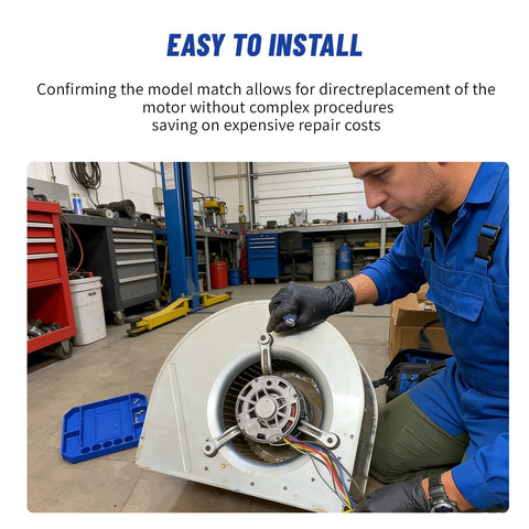 Technician installing a Furnace Blower Motor Heavy Duty One Third HP 115V 1075 RPM Four Speed Replacement for GE Trane American Standard