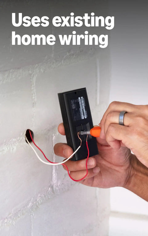 Installing Top Shelf Hardwired Video Doorbell Camera with existing home wiring and screwdriver in hand.